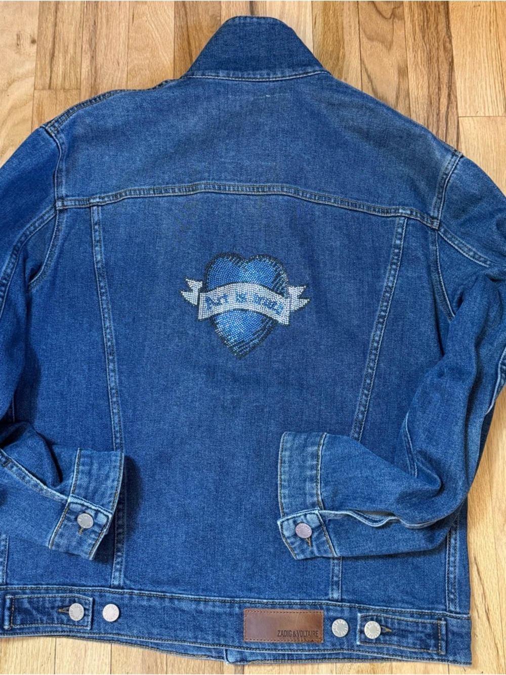 Zadig & Voltaire Denim Jacket with Blue Heart Embellishment “Art is Truth “